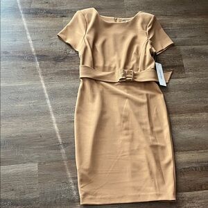 New Calvin Klein Beige Belted Dress